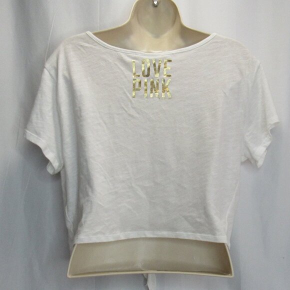 Pink Victoria's Secret GIMME THE GOLD Shamrock Cropped Tie Shirt Size XS - Picture 3 of 8